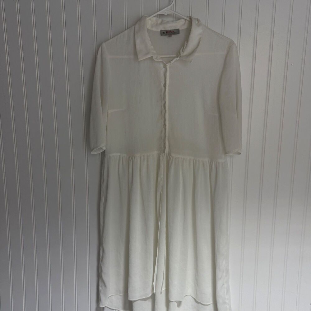 Atelier Petite White Tiered Open Babydoll Shirt Dress 10 Oversized Summer Beach